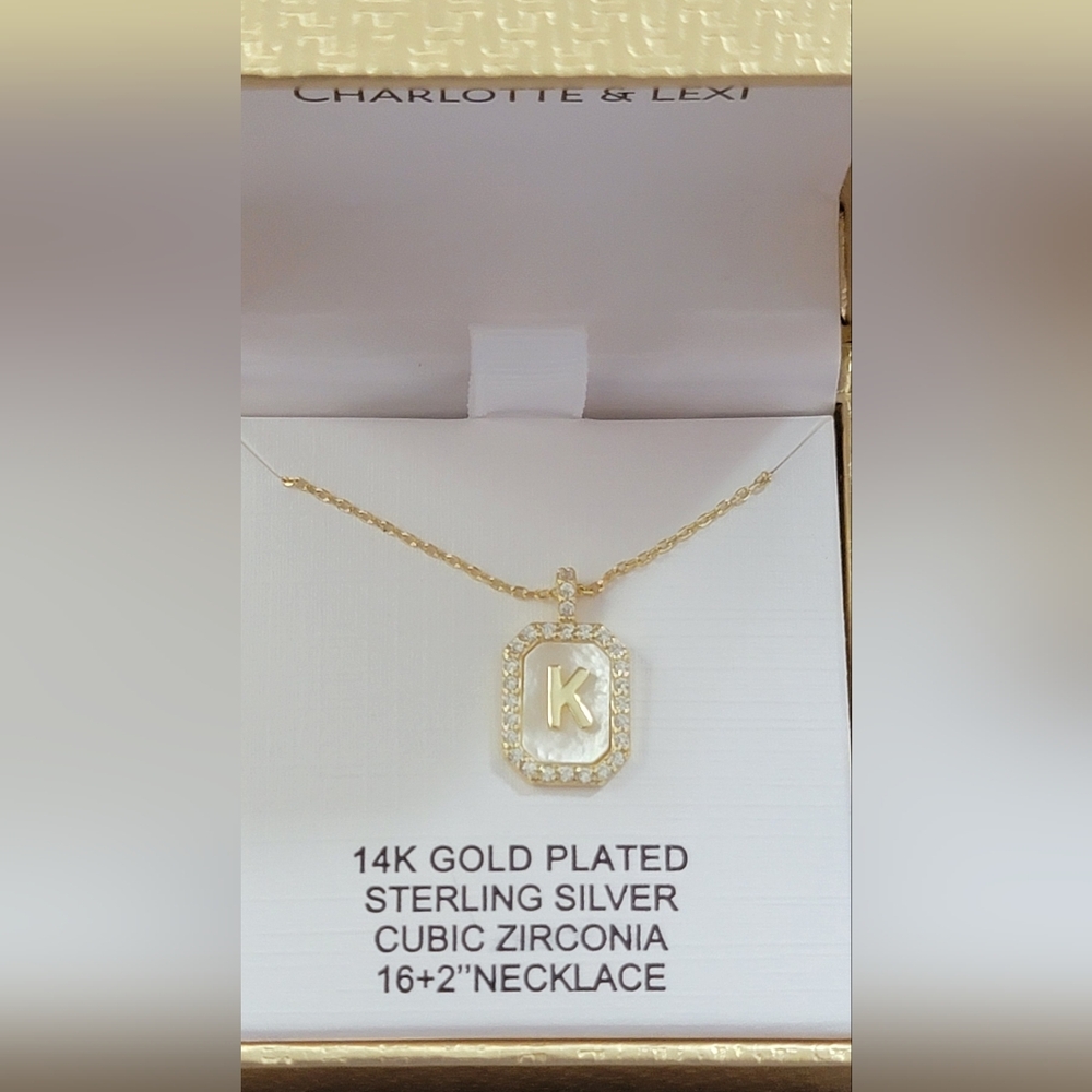 Charlotte & Lexi Letter "K" Necklace, 14K Gold Plated Sterling Silver